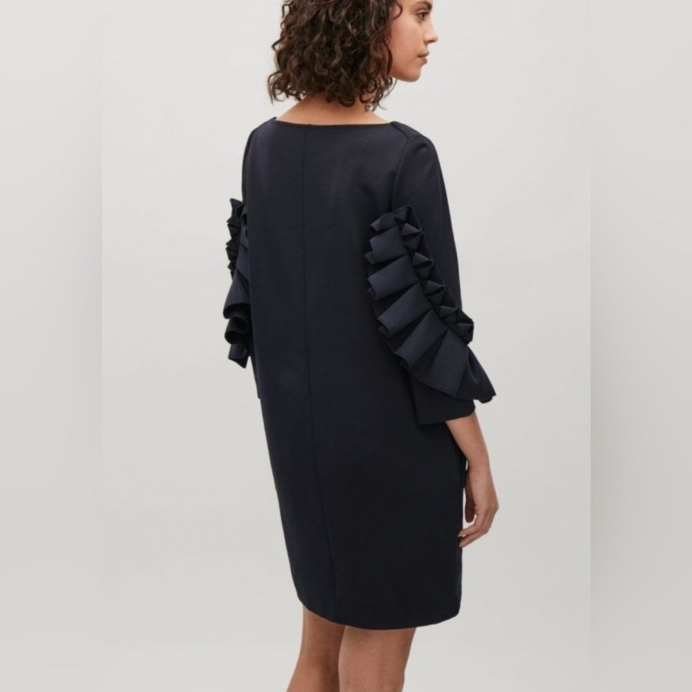 COS Navy Blue Dress Size XS Ruffle Long Sleeve